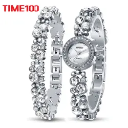 Модный бренд Time100 женские Кварцевые Часы С Бриллиантами Круглый циферблат перламутра Браслет часы Дамы Ювелирные Изделия наручные Часы