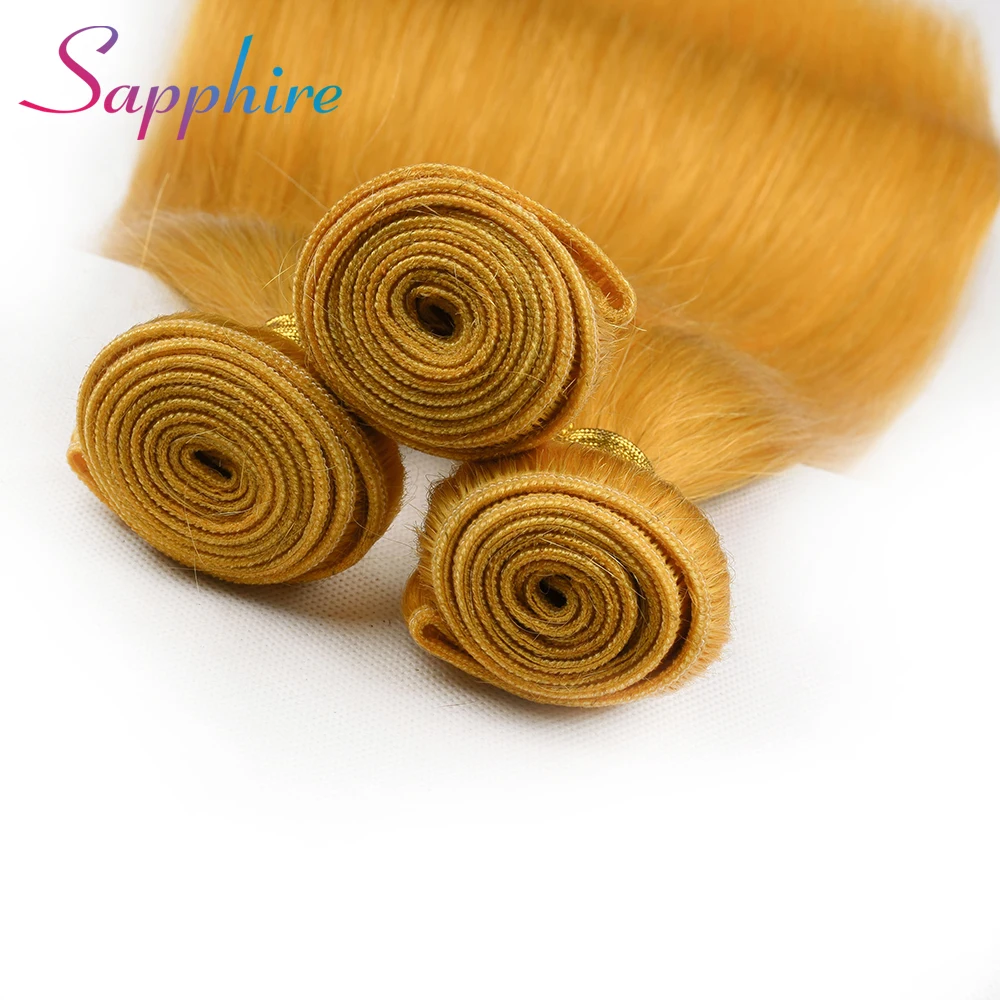 Perfect Sapphire Straight Human Hair Bundles With Frontal 13x4 Frontal Closure Yellow Color Remy Hair Bundles Free Shipping 4
