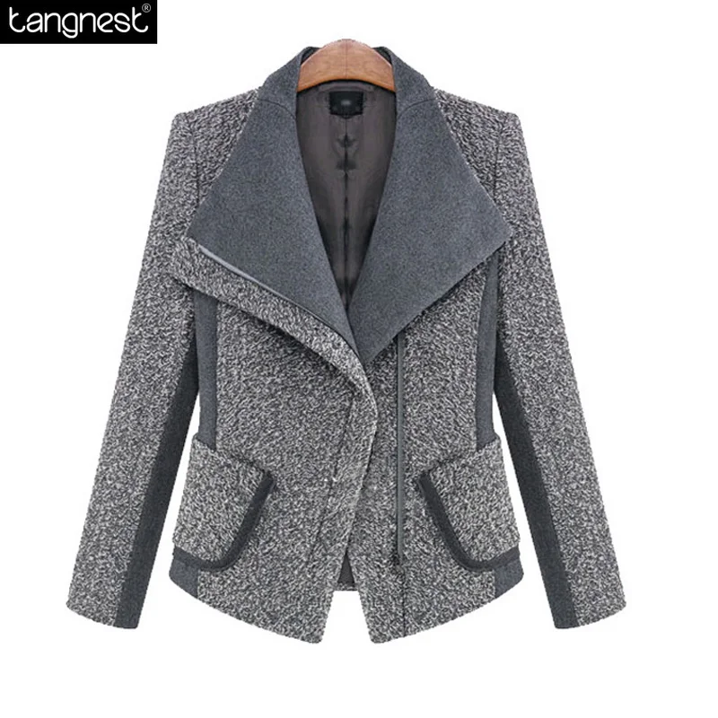 TANGNEST Woolen Blazer Pea Coat 2017 Fashion Women Slim Fit Wool Blends