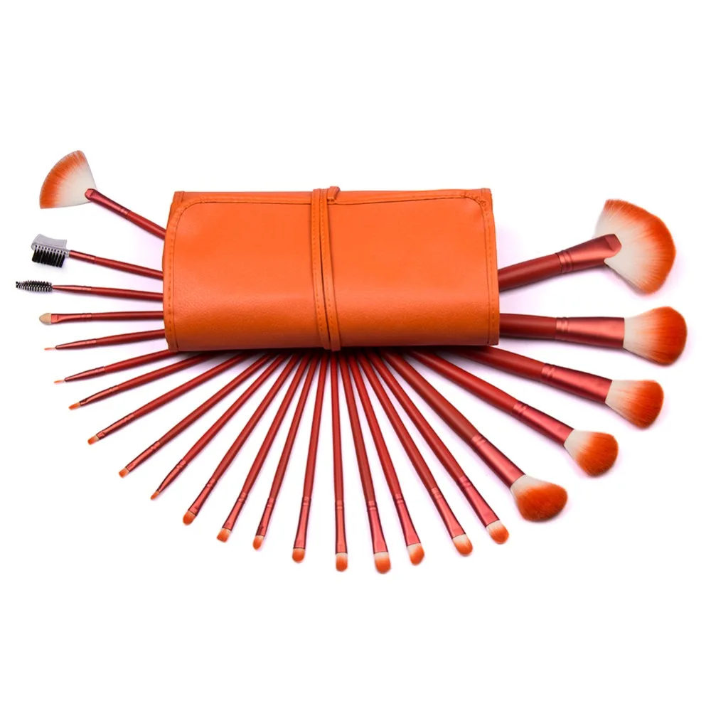 

High Quality 24pcs Makeup Brushes Set Orange Professional Maquiagem Powder Face Kabuki Brush Cosmetics with Leather Bag