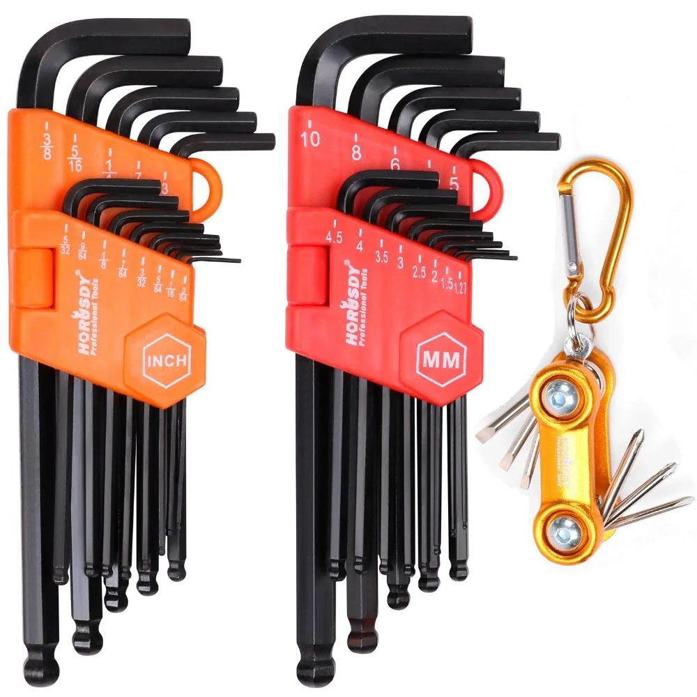 SEDY 26Pcs Hex Key Set Allen Wrench Ball Point End Long Arm Folding