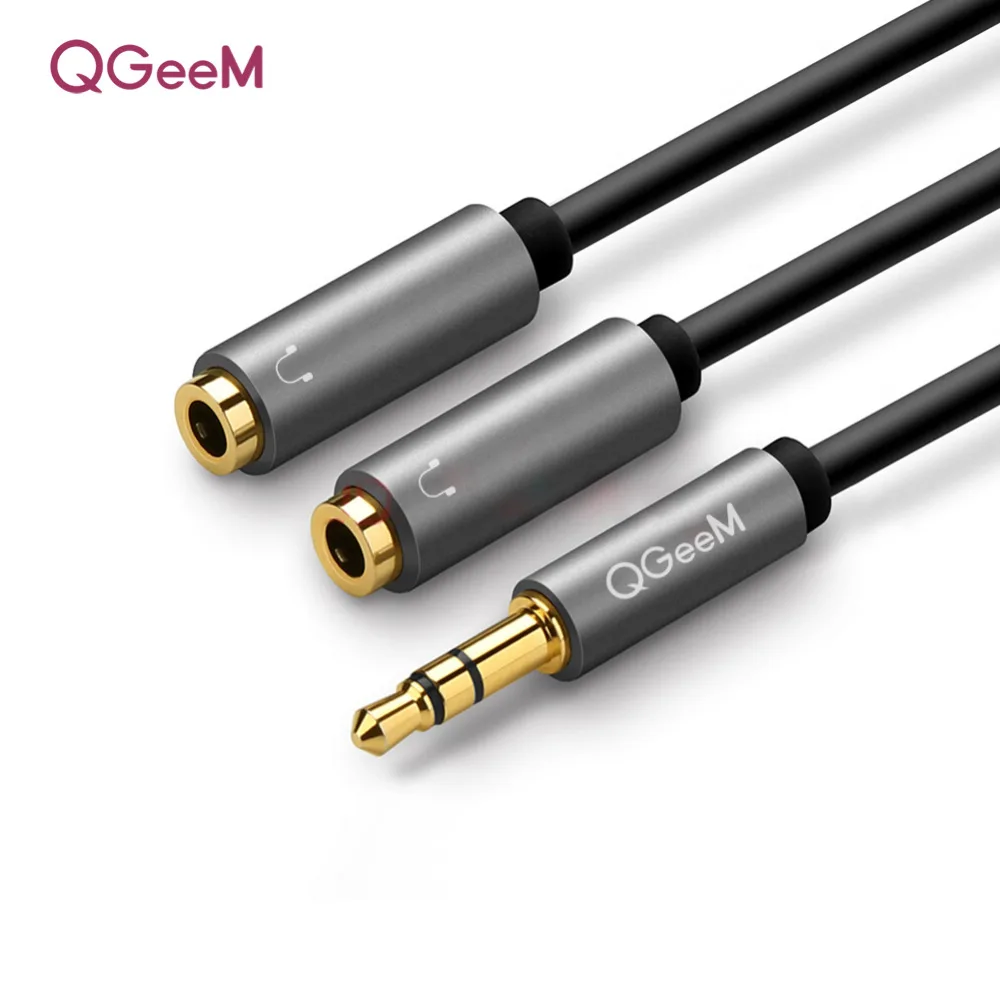 Goede QGeeM Oortelefoon Verlengkabel Jack 3.5mm Audio Kabel Male naar 2 Vrouwelijke Aux kabel Hoofdtelefoon Splitter voor iPhone Samsung s9 PC P20