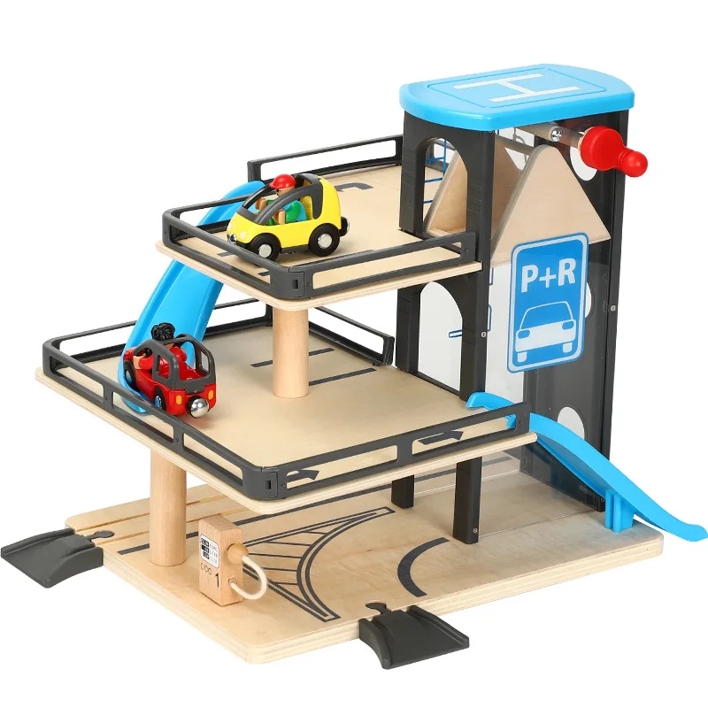 W5 автомобильный трек подъемники деревянный трек парковка совместима с Brio деревянный поезд трек детская инерционная рука раздвижные игрушки