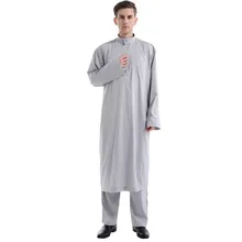 Мусульманские мужские Саудовская Тобе Robe Арабский Кафтан платье длинный рукав, мусульманский исламский кафтан Thobe Костюмы Саудовская Аравия халат# w30