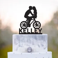 Пользовательские мальчик и девочка целующийся велосипед торт Топпер Романтическая свадьба украшение для торта ко дню рождения персонализированные подарки ко дню Святого Валентина