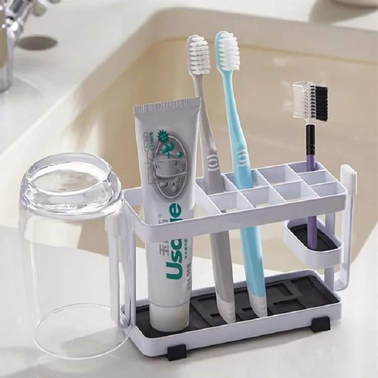 

Desktop Wall-mounted Metal Toothpaste Toothbrush Holder Anti-Slip Bathroom Storage Box Accessoies