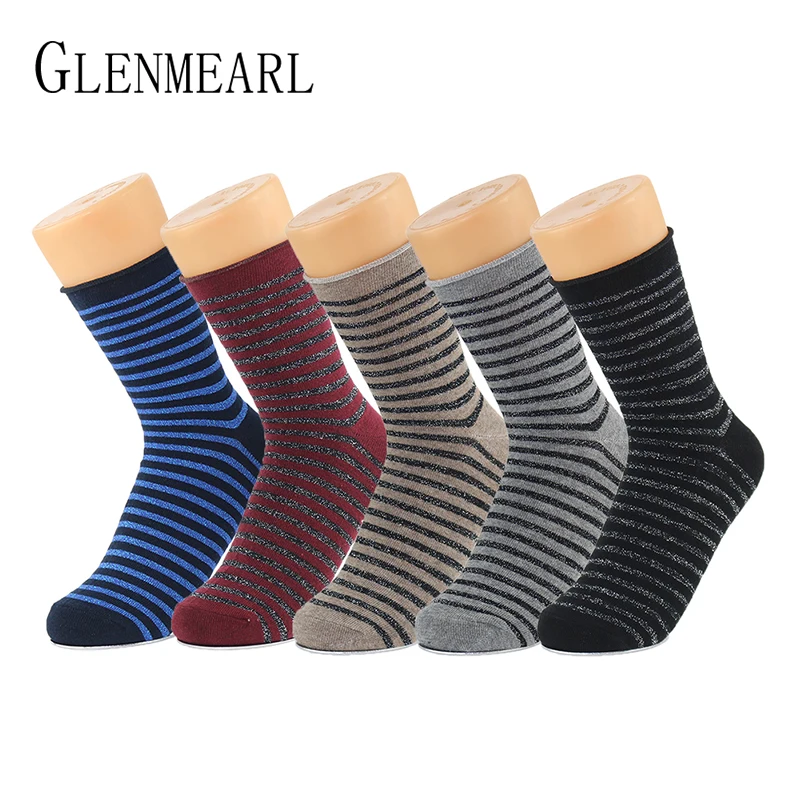 

Glitter Cotton Women Socks lurex Spring Fall Striped Compression Coolmax Brand Shiny Hosiery Short Ankle Female Socks