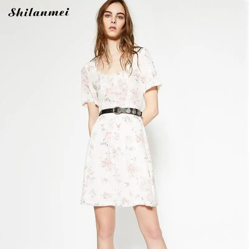 2017 Summer Style Sexy Women Dress O Neck Vintage floral print Mini