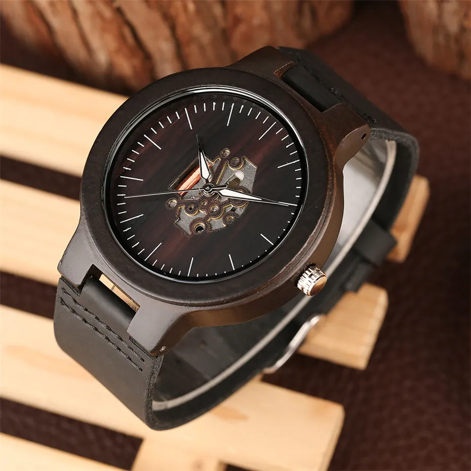 Black wooden simple men watches clock08