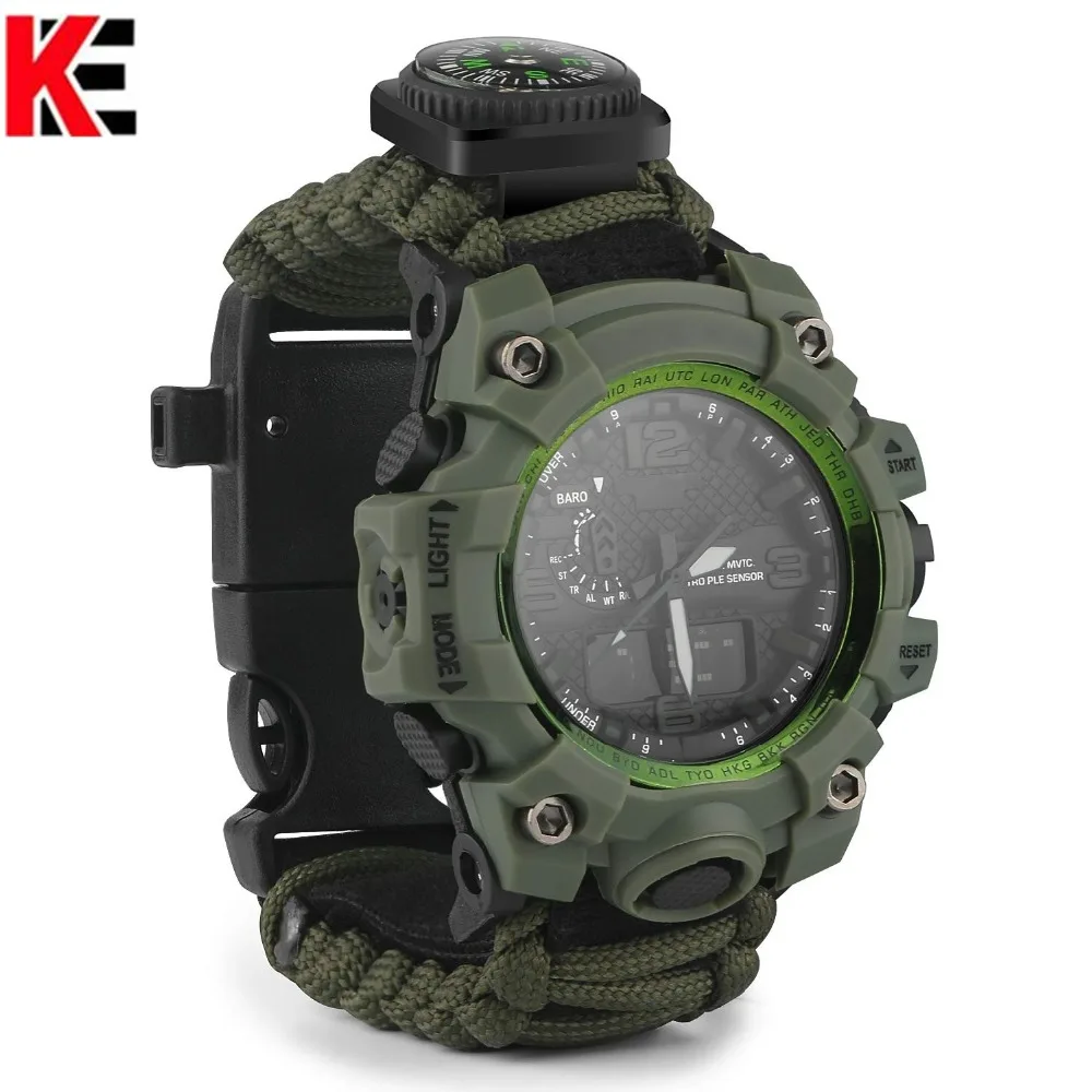 

Outdoor Survival Watch Multi-functional Paracord Watch with Compass Whistle Thermometer Rescue Rope Survival Outdoor EDC Hunting