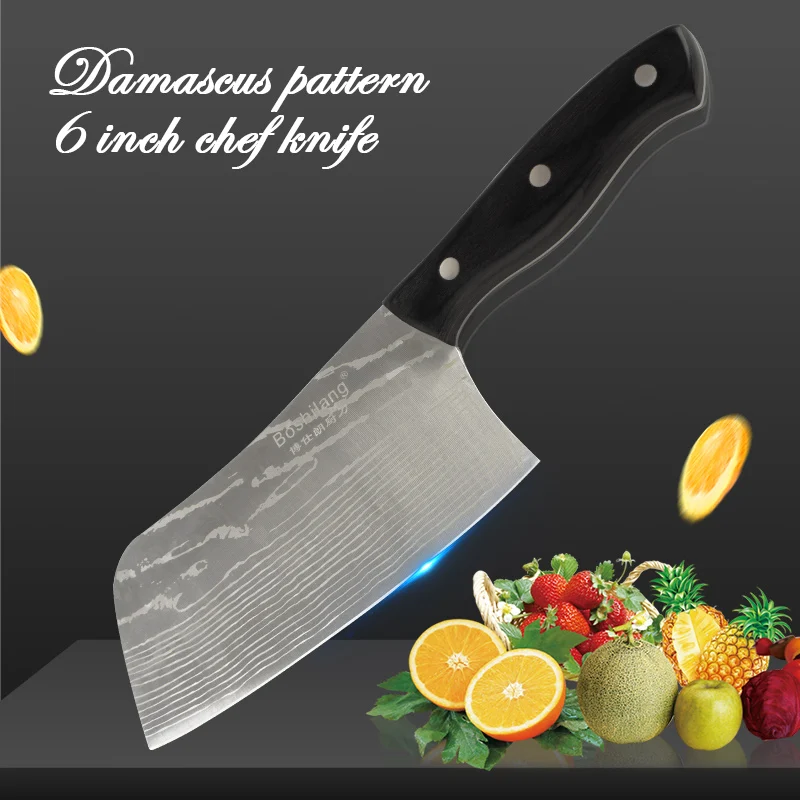 

New Style 6''Japan Santoku Chef knife Stainless Steel Imitate laser Damascus Pattern Kitchen Knivies Vegetable Chopping Knife