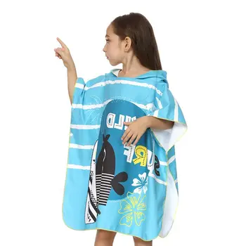 

Toddler Kids Beach Hooded Towel Quick Dry Cute Cartoon Penguin Striped Swim Coverup Poncho Cape Portable Bath Rope Multifunction