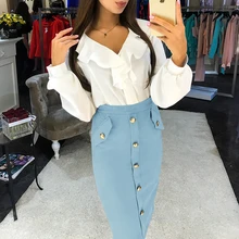 Модные повседневные юбки с высокой талией, Женские однотонные Юбки До Колена, офисные юбки размера плюс с высокой талией, Faldas Mujer Moda SJ1537M