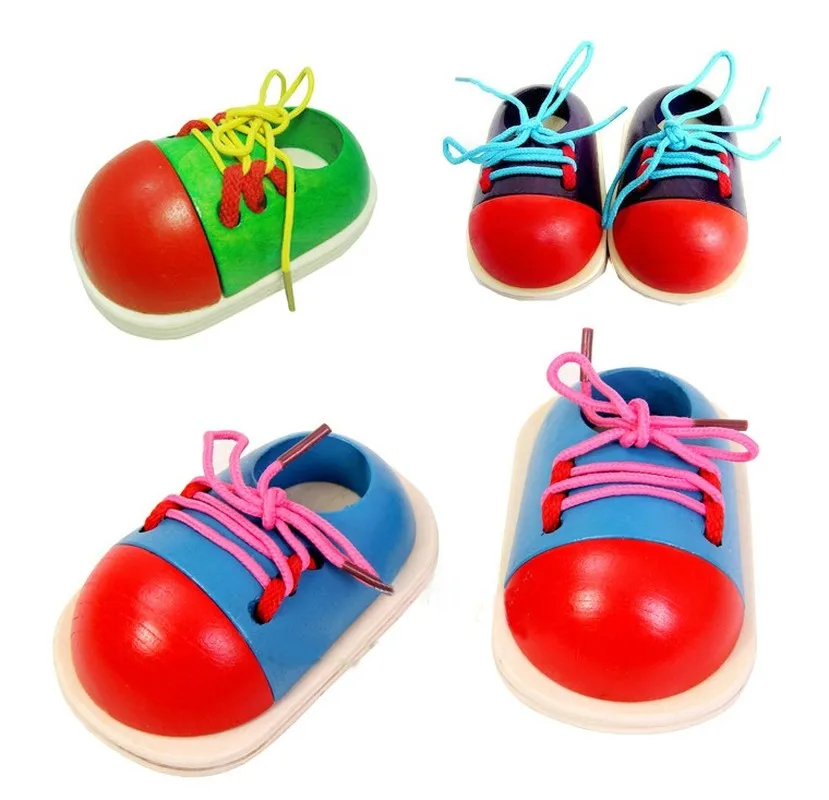 

1Pc Kids Montessori Educational Toys Children Wooden Toys Toddler Lacing Shoes Early Education Montessori Teaching Aids