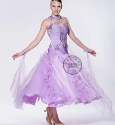 Настраиваемое освещение фиолетовый Стандартный Вальс Танго Фокс Рысь быстрый шаг костюмы для бальных танцев конкурс платье без рукавов с
