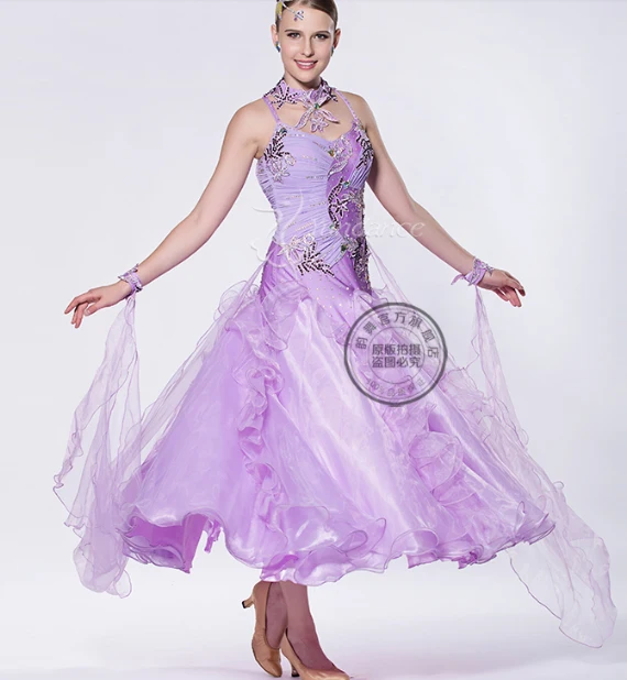 

customize light purple standard Waltz tango Fox trot Quick step Ballroom competition Dress sleeveless back cutout lady girl