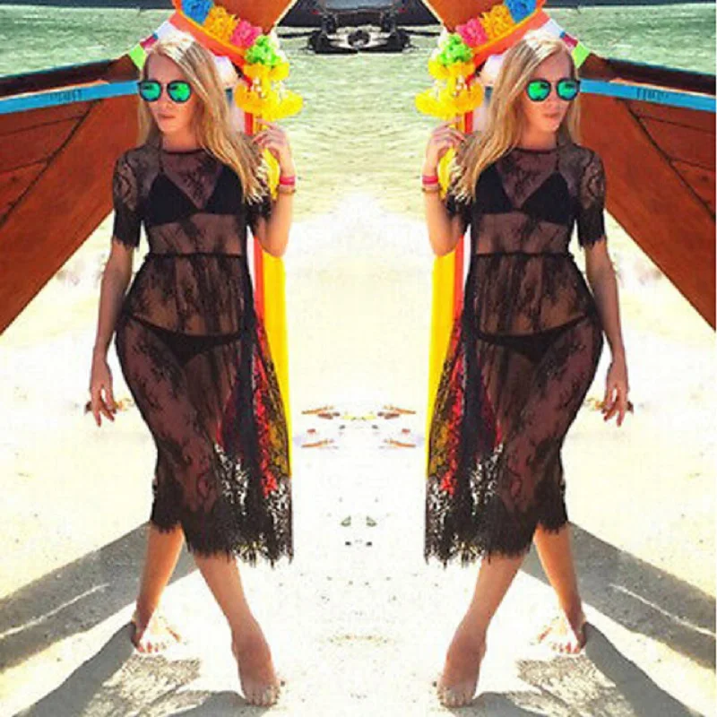 Aliexpress.com : Buy Black Sheer Sexy Beach Cover Up Lace Embroidered
