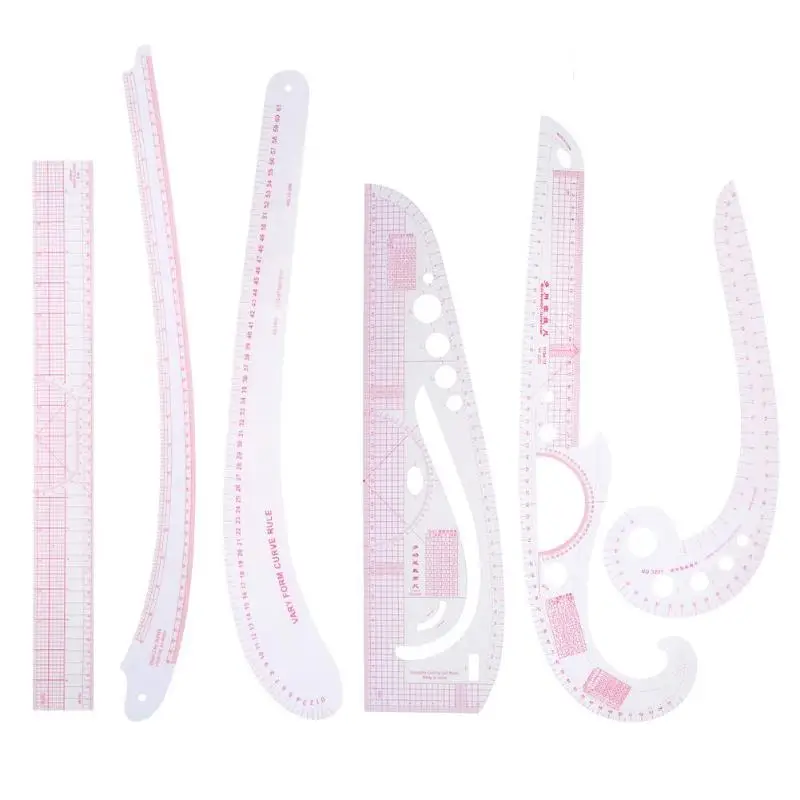 

6Pcs Multifunction Styling Ruler Yardstick Sleeve Arm French Curve Set Cutting Ruler for Sewing Cutting Ruler Sewing Tools