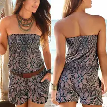 Сексуальный комбинезон без рукавов без бретелек, шорты, женский летний комбинезон с открытой спиной, Цветочный комбинезон, пляжный женский комбинезон-платье