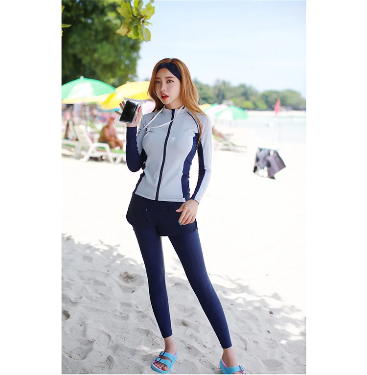 Плюс Размеры Rash Guard For Женский гидрокостюм Разделение купальник Костюмы купальные костюмы одежда в Корейском стиле платье с длинными