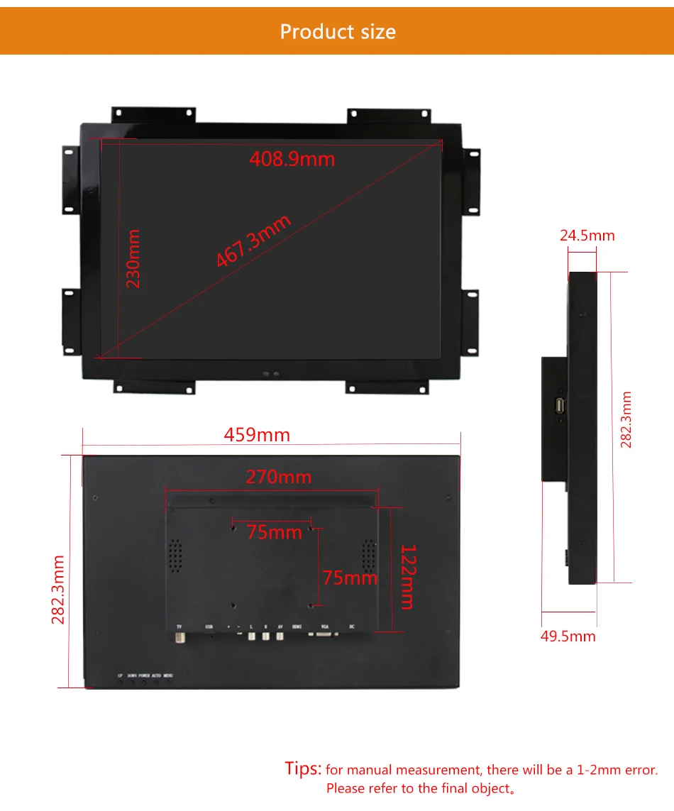 18,4 дюйма VGA/разъем DVI железный каркас ЖК-дисплей Monitor/Дисплей-Сенсорный экран монитора компьютера Широкоэкранный Экран