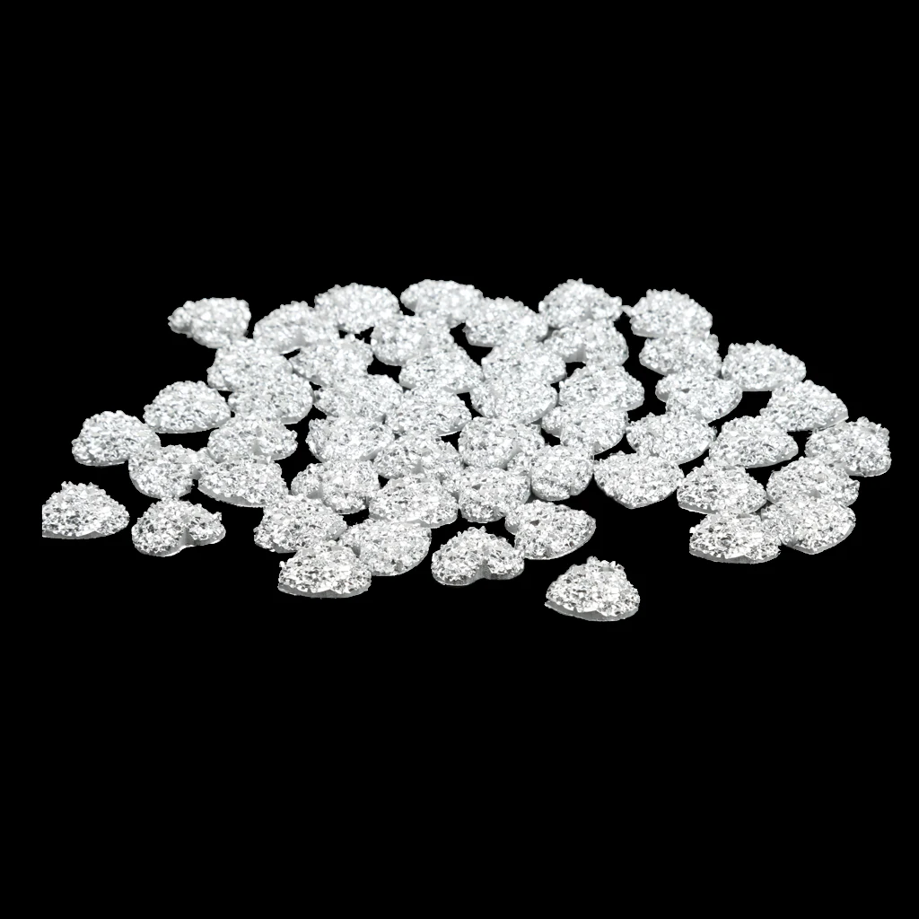 50pcs Silver Resin Rhinestone Heart Flatback Embellishments for Scrapbooking DIY Crafts Accessories 
