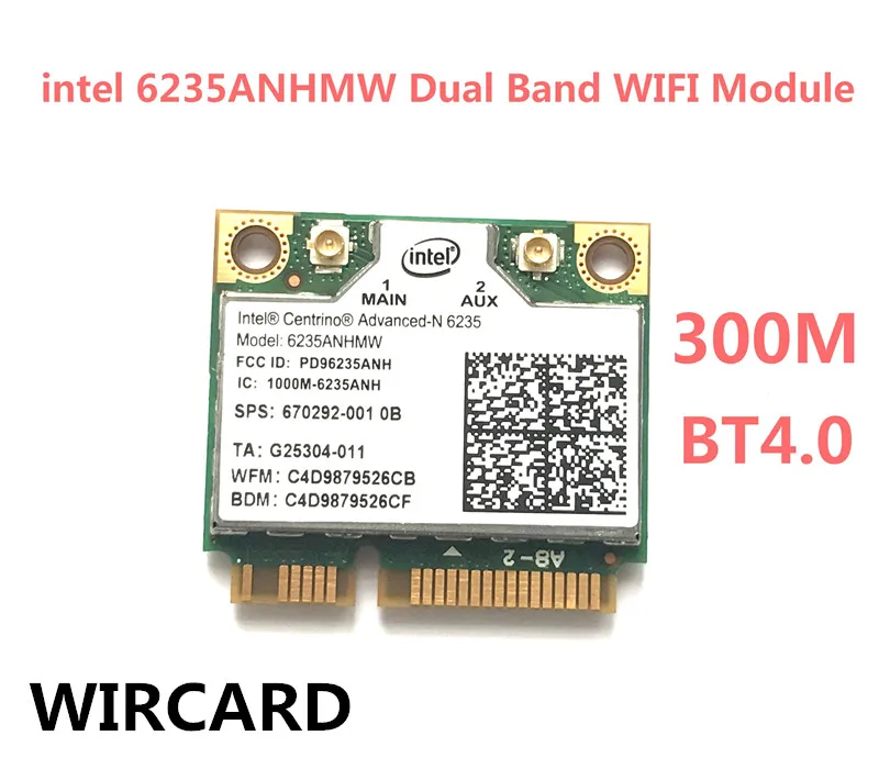 

WIRCARD Laptop wireless lan card for Intel Centrino Advanced-N 6235 6235ANHMW 300 Mbps WIFI card BT 4.0 Half MINI PCIe