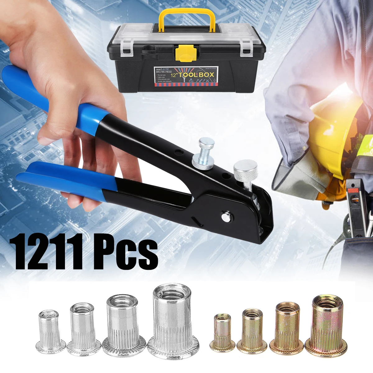 

1200pcs M3-M8 Rivet Nuts Threaded Insert Nutsert Riveting Kit with Rivet Kit Tool For Home Workshop Repairing Tools Set
