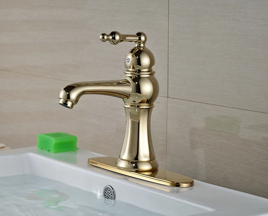 

Gold Single Levr Basin Faucet with 8" Holes Cover Plate