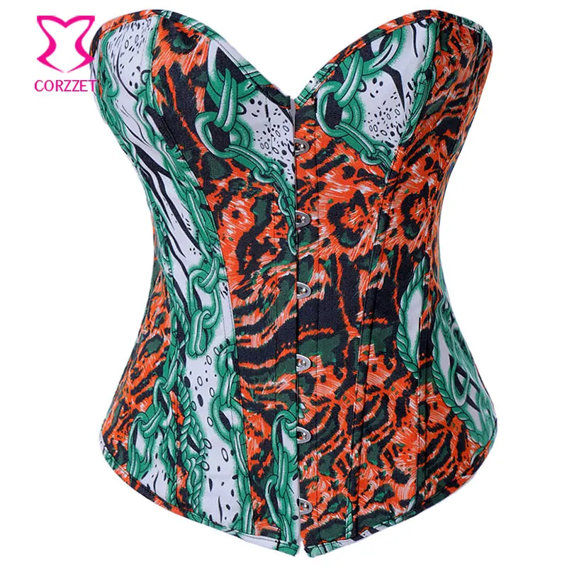 

Corzzet Steampunk Sexy Green&Orange Denim Corset Bustiers Top Waist Trainer Steel Boned Burlesque Corselet Gothic Clothing Women