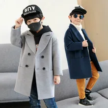 Children’s clothing boy coat 2018 new winter fashion children’s long double-breasted blue thick boy woolen coat