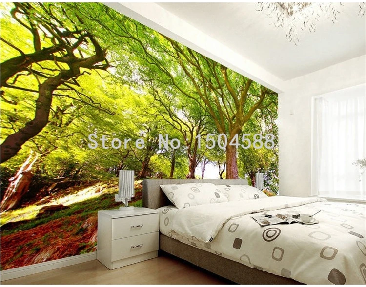 3D обои природа пейзаж зеленый лес фотообои гостиная диван ТВ фон настенный домашний декор экологически чистые обои м