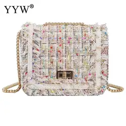 2018 новые женские сумки модная Корейская версия сумка на плечо цепь сумка Милая женская сумка квадратная форма клетчатая ткань клатч