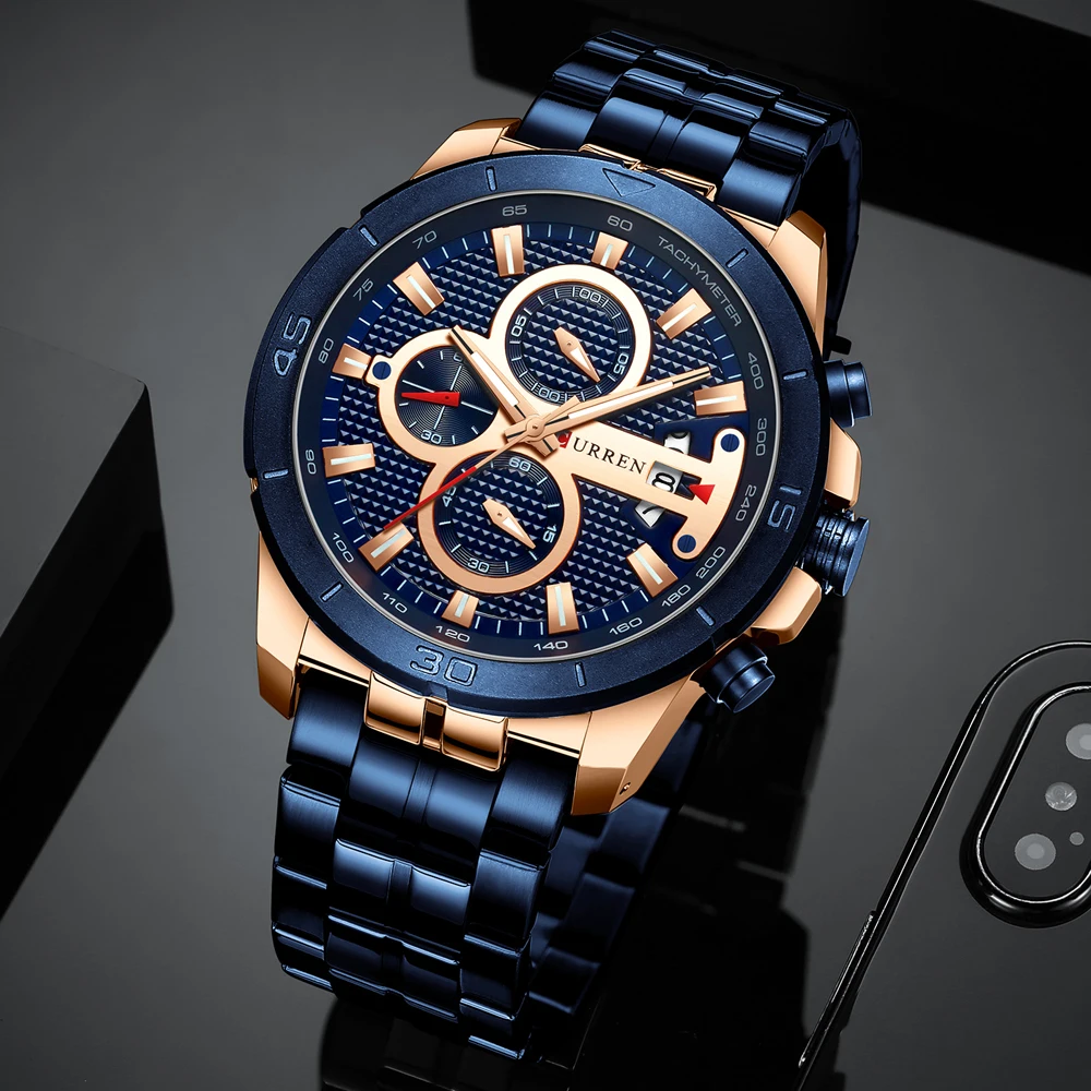 CURREN Роскошные мужские часы бренд хронограф спортивные часы для мужчин наручные с нержавеющая сталь Группа повседневное бизнес