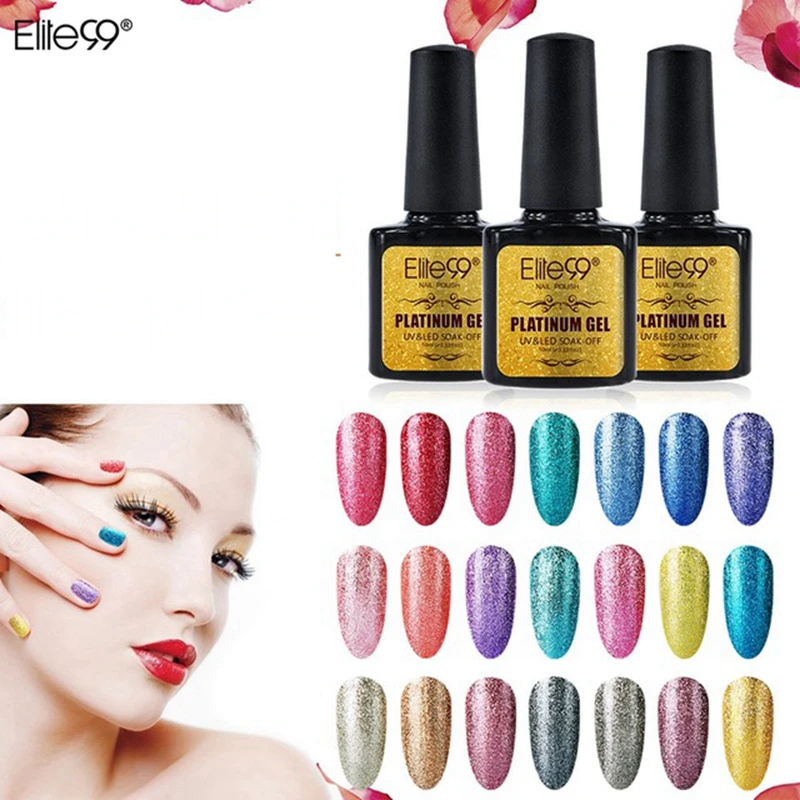 

Elite99 Long Lasting Shimmer Platinum Gel Varnish UV LED Soak Off Polish Nail Art Full Set UV Gel Manicure UV Nail Polish 10ml