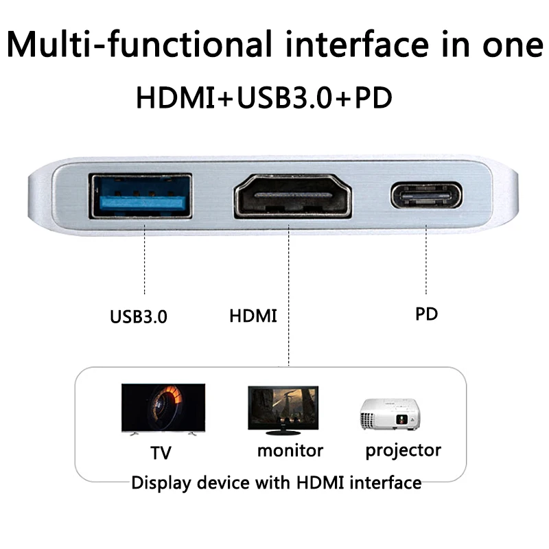 Горячая 3 в 1 USB C концентратор к HDMI с USB 3,0 концентратор type-c PD для MacBook Pro(1* HDMI+ 1* type-C+ 1* USB 3,0