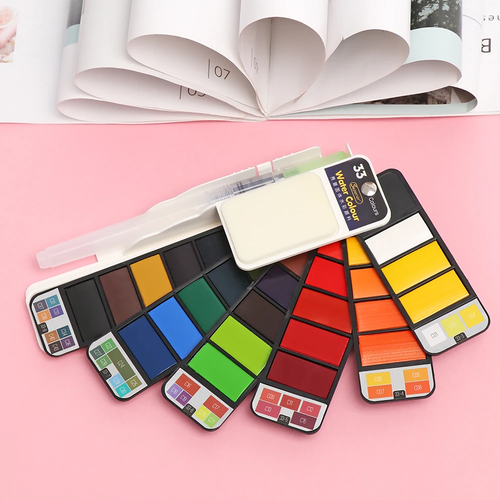 

New 1Set 18/25/33/42Colors Solid Water Color Paint Set With Water Brush Pen Watercolor Pigment For Drawing Art Supplies