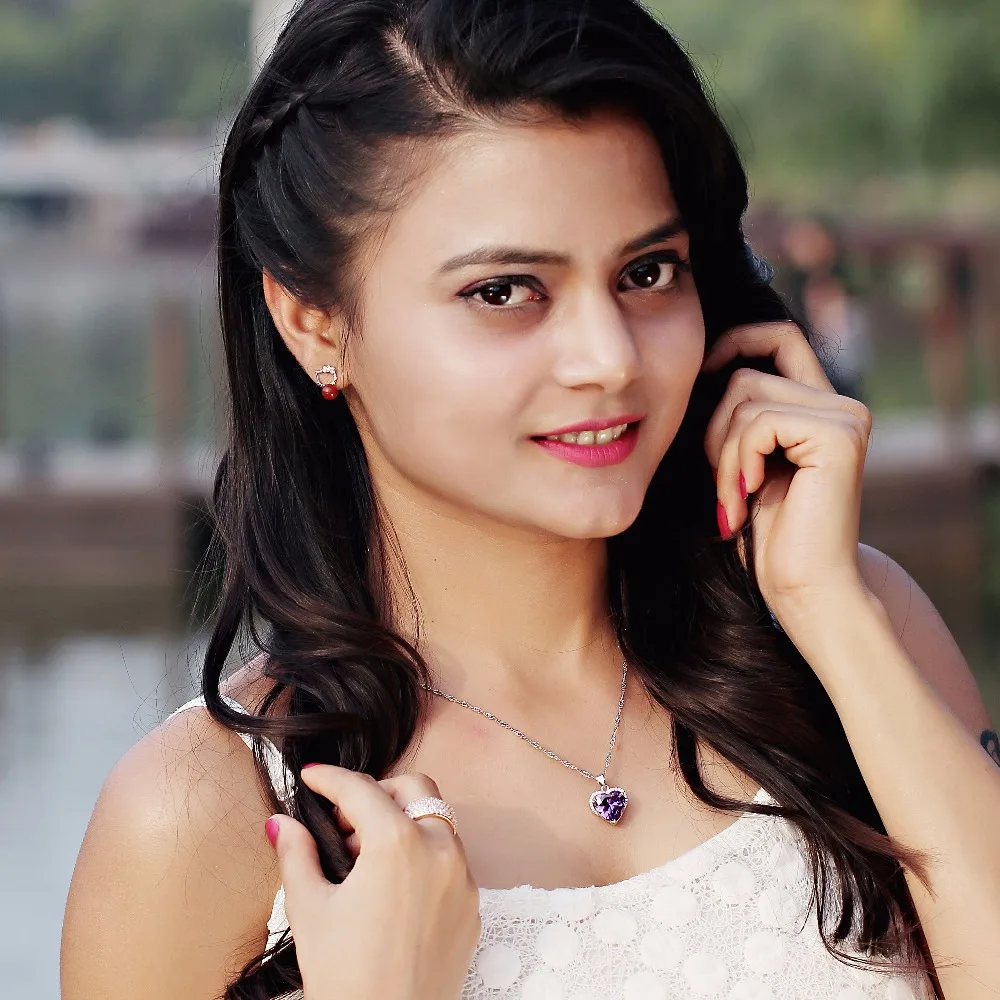 Серебряное ожерелье с кулоном в виде сердца фиолетовым камнем|pendant neckless|pendant