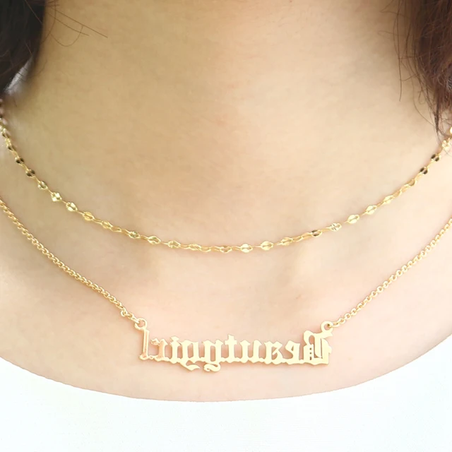 DUOYING Double Layered Necklace Beauty Dainty Gold Choker Personalize Custom Name Necklace Old English Gothic Necklaces