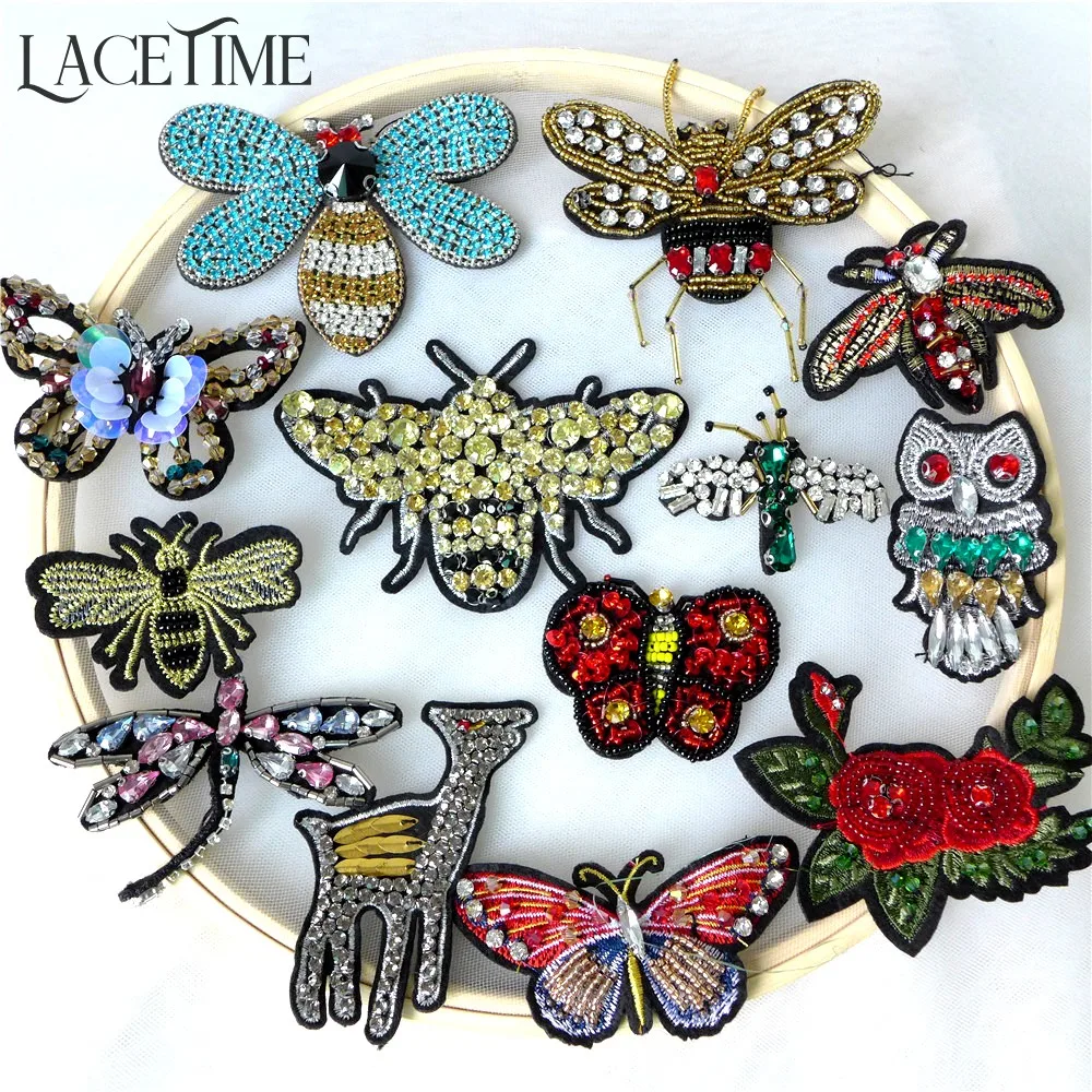 

1 Piece Sequined Butterfly Dragonfly Parrot Patch For Clothes Rhinestone Bee Beaded Sewing On Patch Jackets Bags Shoes Applique