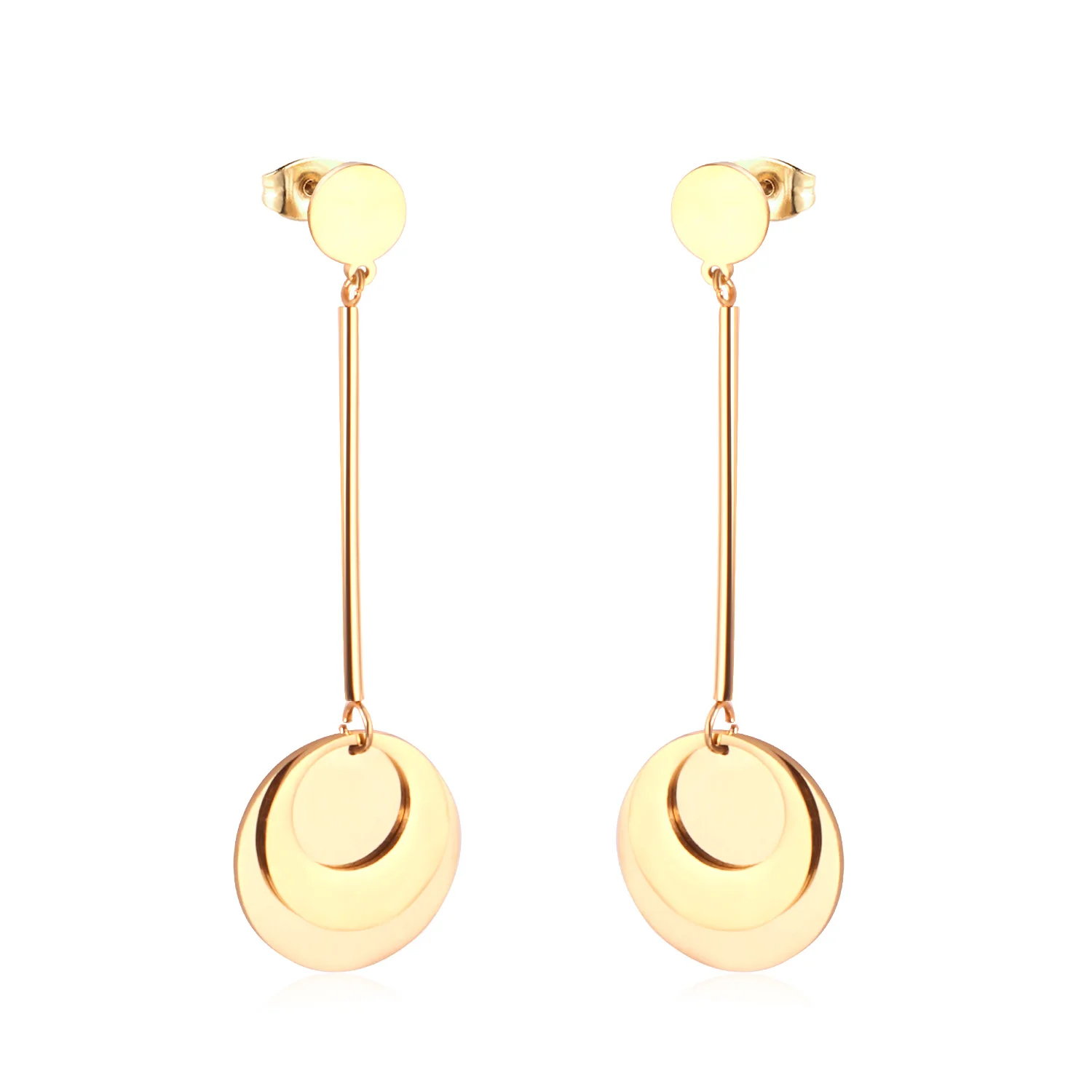 LUXUSTEEL Round Shape Drop Earrings Stainless Steel Gold/Silver Color Dangle Jewelry Women Fashion Accessories Wholesale Party