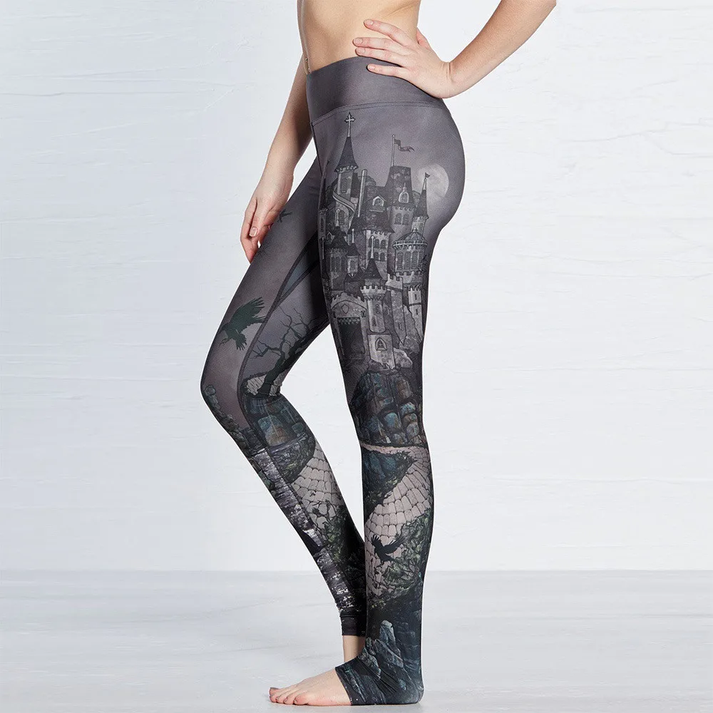 

Women Flexible Haunted Castle Paintin Tight Pants Workout Gym Training Running Yoga Sport Fitness Exercise Leggings Dropshipping