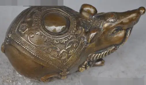 

S2067 7"chinese fengshui bronze zodiac Mouse Rat Mice Murine wealth money coin statue