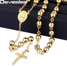 Davieslee Wo мужское ожерелье из нержавеющей стали цепь бусина четки длинное ожерелье Иисуса христианский крест молитвенные ювелирные изделия DLKN434