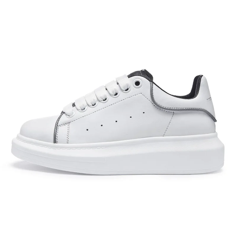 

2019 spring and summer new casual and comfortable thick-soled leather reflective shoes luminous white shoes female