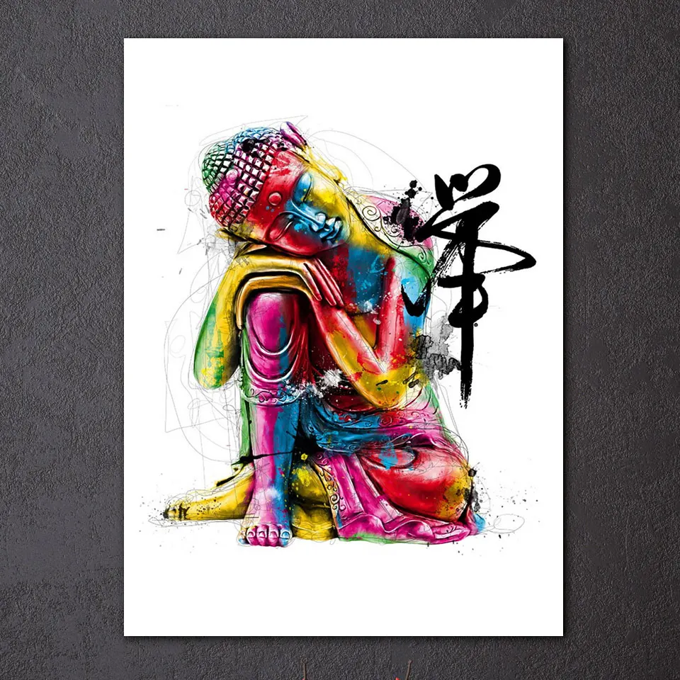 1 Pcs Framed HD Printed Watercolor Chan Meditation Buddha Picture Wall Art Canvas Room Decor Poster Canvas Modern Oil Painting
