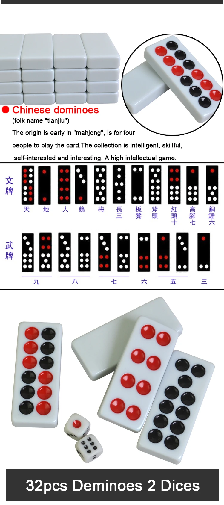 Черный и Белый домино игра Pai Gow 32 шт. домино с коробкой и 2 кубика Высокое качество настольная игра