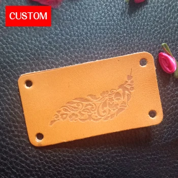 

factory private customzied PU leather embossed logo sewing on clothes printing fashion handmade washable leather main labels