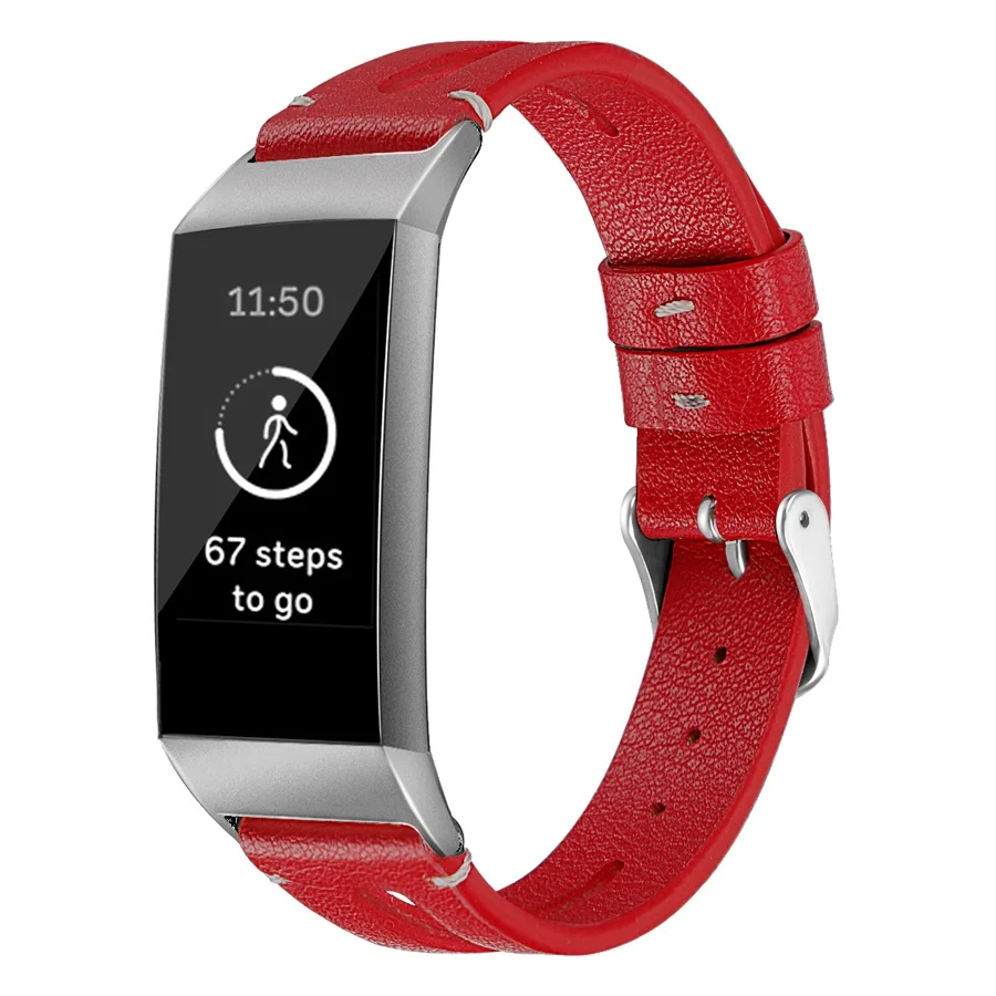 Ремешок из натуральной кожи для Fitbit Charge 3 сменный ремешок для часов Ремешок Браслет для Fitbit Charge 3 Аксессуары для часов - Цвет: Красный