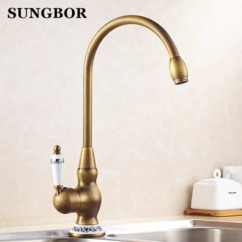 Kitchen Faucets 360 Swivel Antique Brass Porcelain Mixer Tap Bathroom Basin Mixer Hot Cold Tap Antique